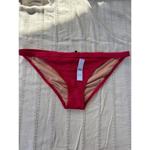 J.Crew Ribbed-Trim Hipster Full-Coverage‎ Bikini Bottom, Pink, Sz L - Picture 1 of 5
